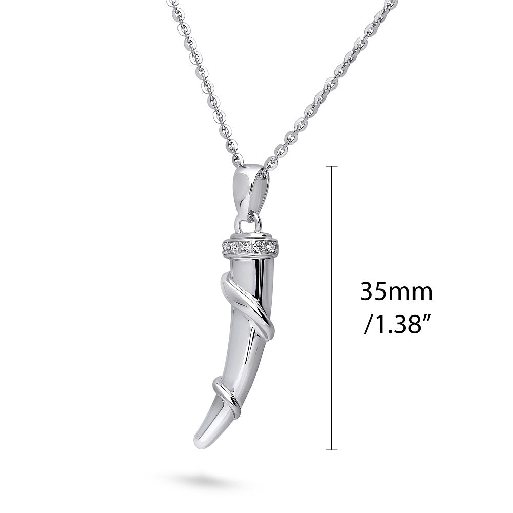 Horn CZ Pendant Necklace in Sterling Silver