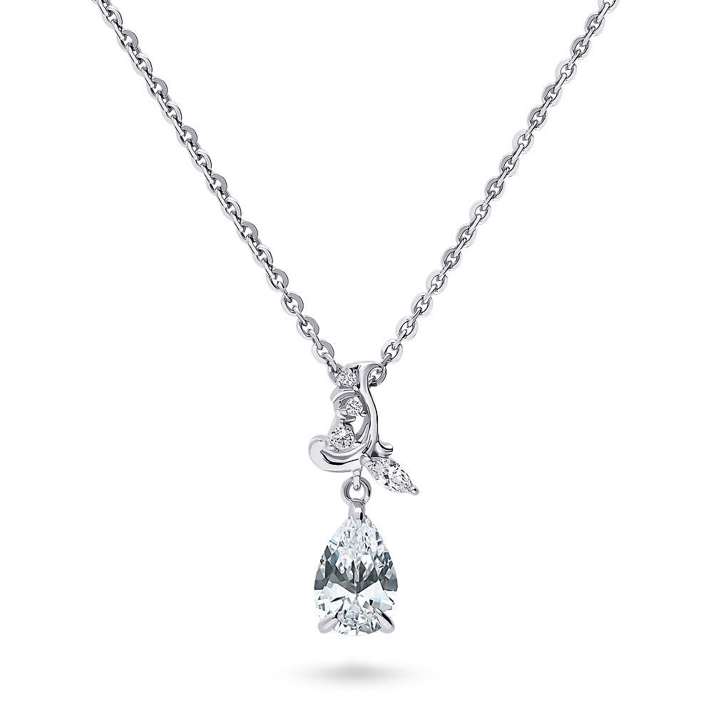 Filigree CZ Pendant Necklace in Sterling Silver