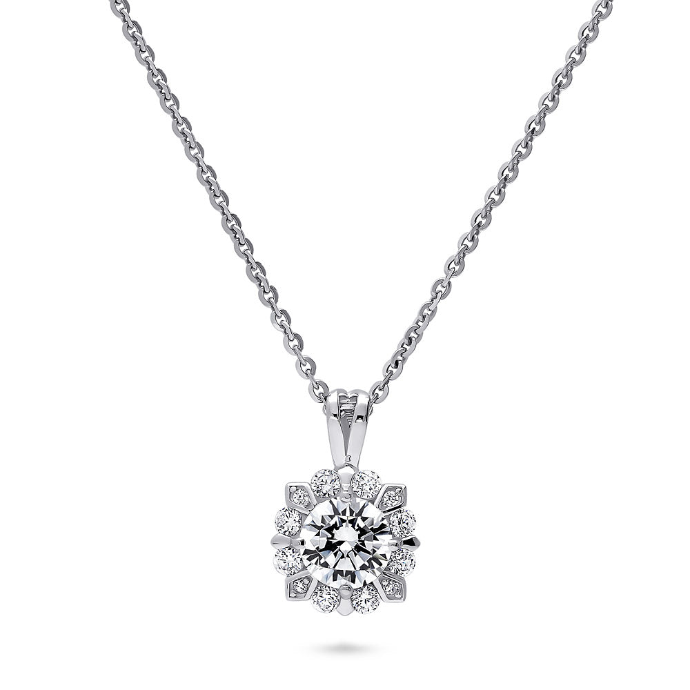 Halo Flower CZ Necklace in Sterling Silver, 1 of 3