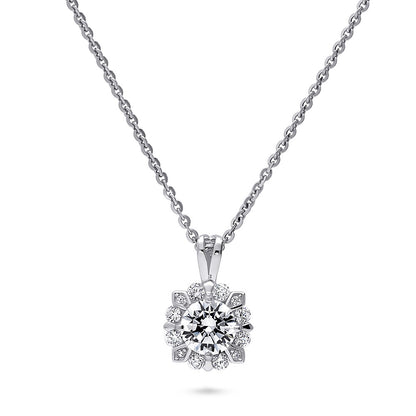 Halo Flower CZ Necklace in Sterling Silver