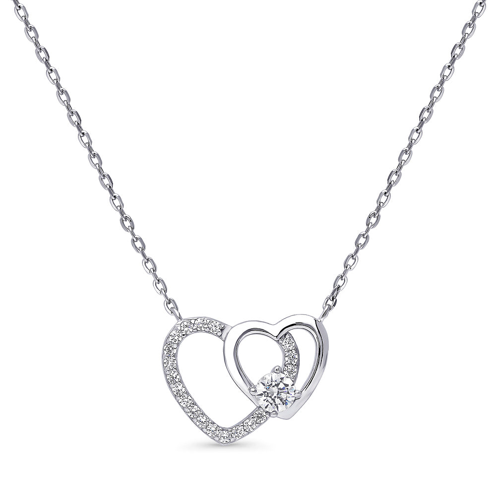 Open Heart CZ Necklace in Sterling Silver, Rhodium Plated