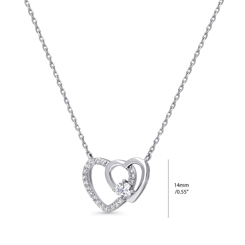 Front view of Open Heart CZ Necklace in Sterling Silver, Rhodium Plated