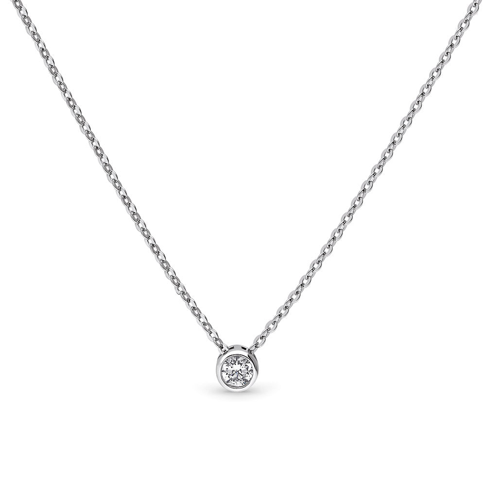 Solitaire Bezel CZ Necklace in Sterling Silver