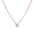 Solitaire Bezel CZ Necklace in Sterling Silver, Rose Gold Flashed