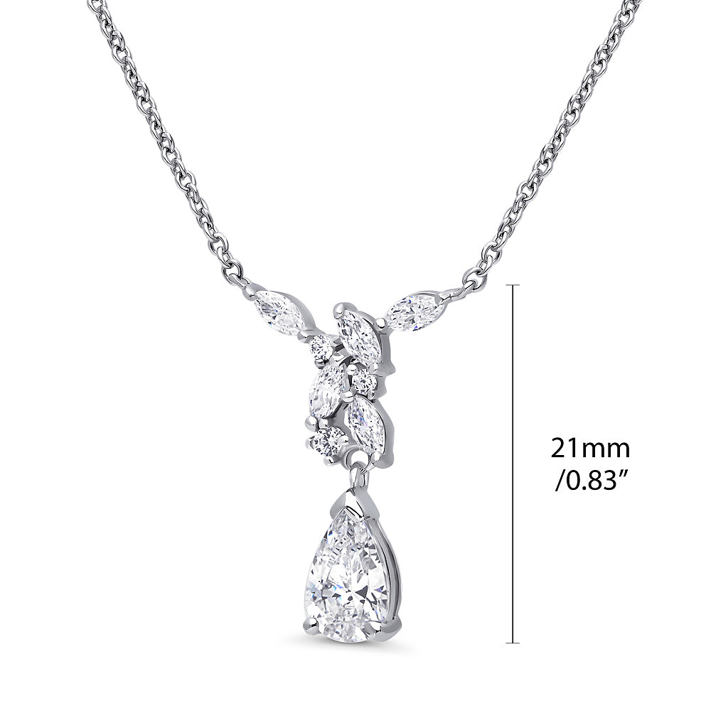 Front view of Cluster Teardrop Navette CZ Set in Sterling Silver, 5 of 6