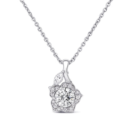 Flower Halo CZ Necklace and Earrings in Sterling Silver
