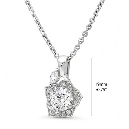 Flower Halo CZ Necklace and Earrings in Sterling Silver