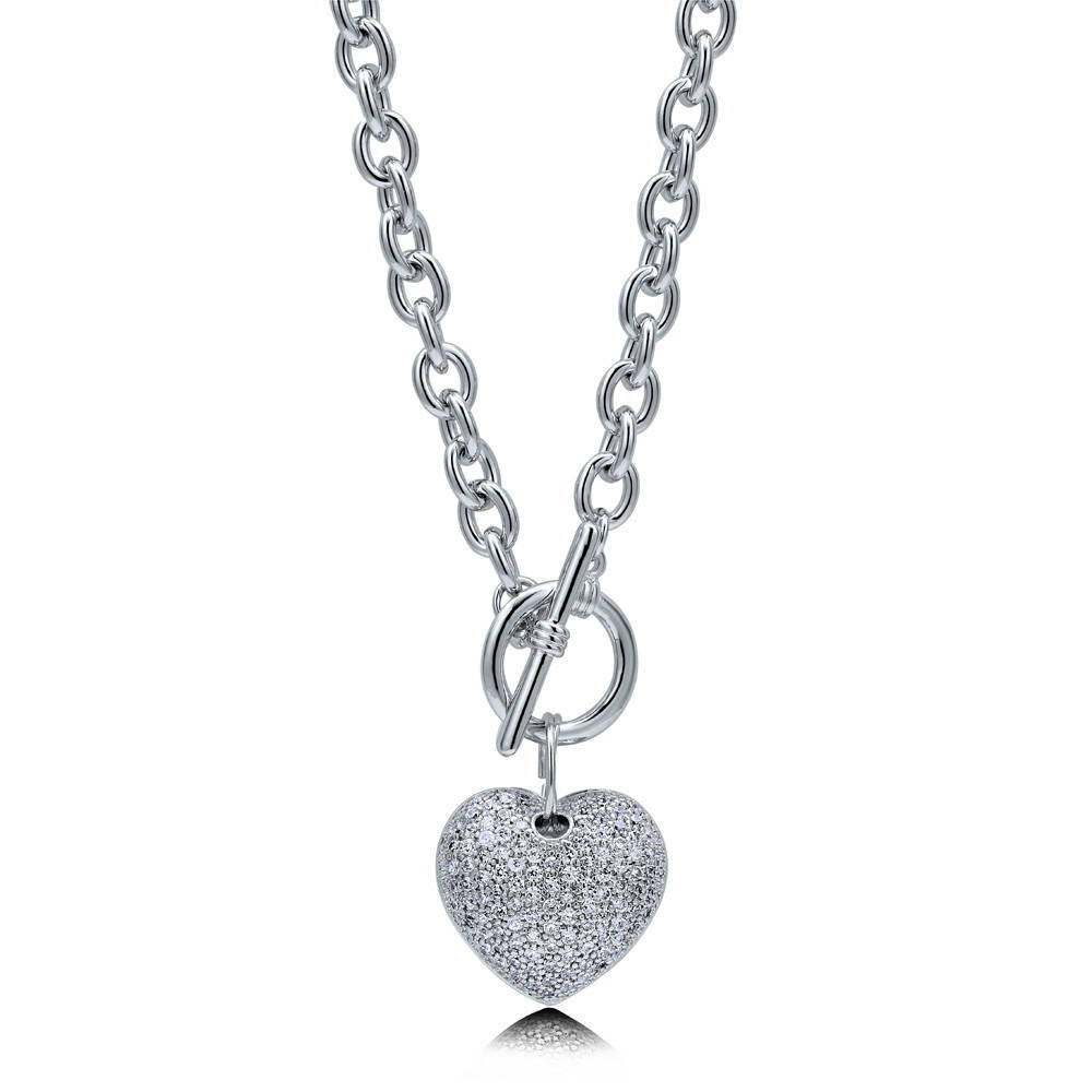 Heart Toggle Necklace, Silver-Tone / 18 Inch