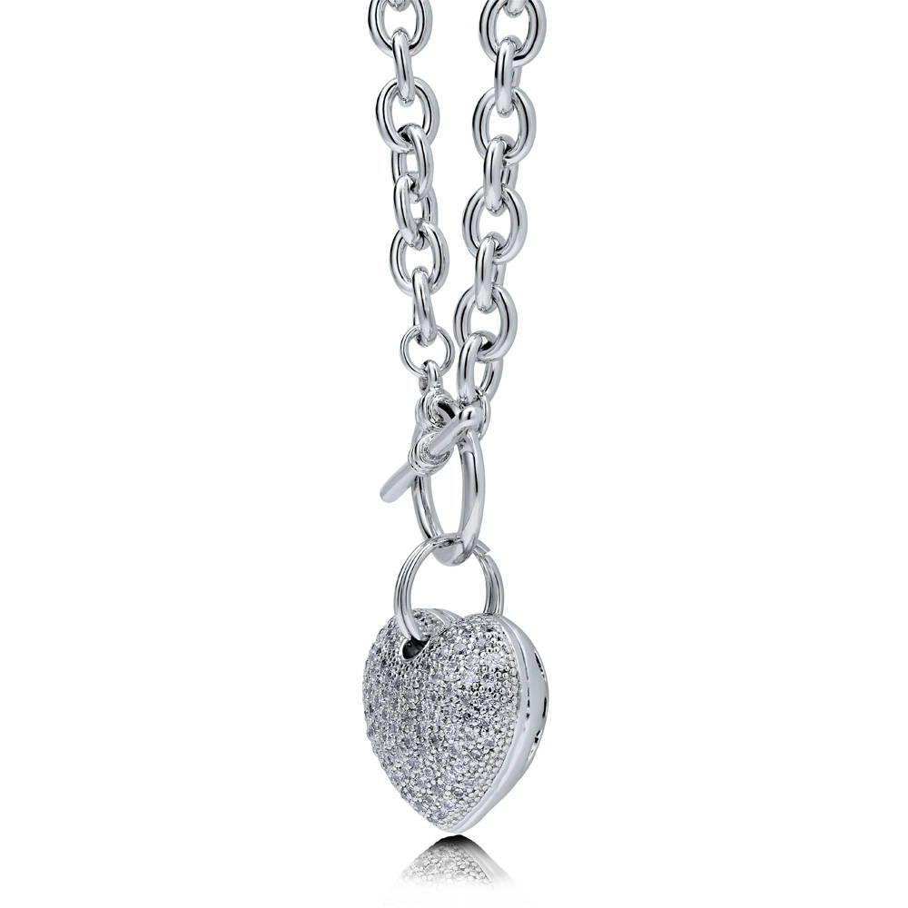 Front view of Heart Toggle Necklace, Silver-Tone / 18 Inch