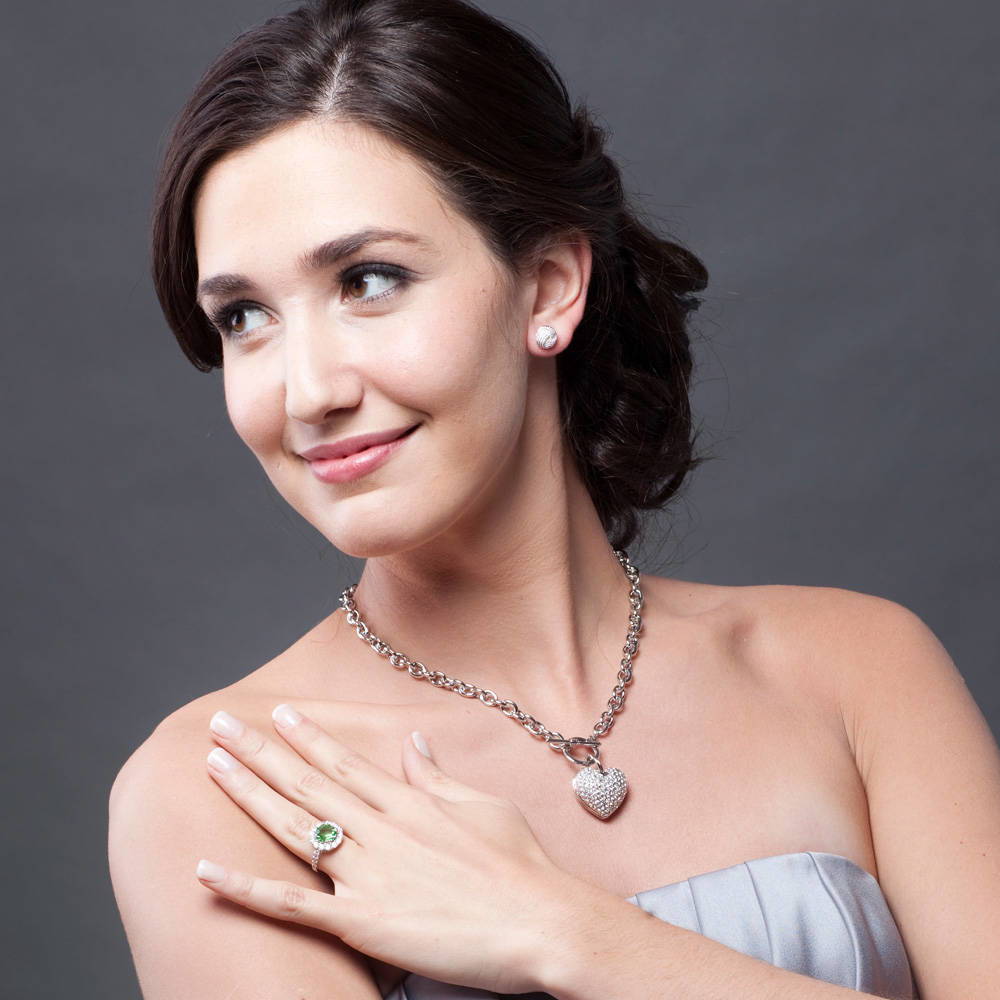 Heart CZ Necklace Earrings and Bracelet Set
