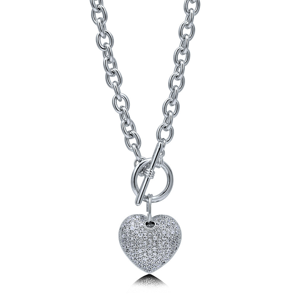 Heart CZ Necklace Earrings and Bracelet in Silver-Tone, 8 of 19