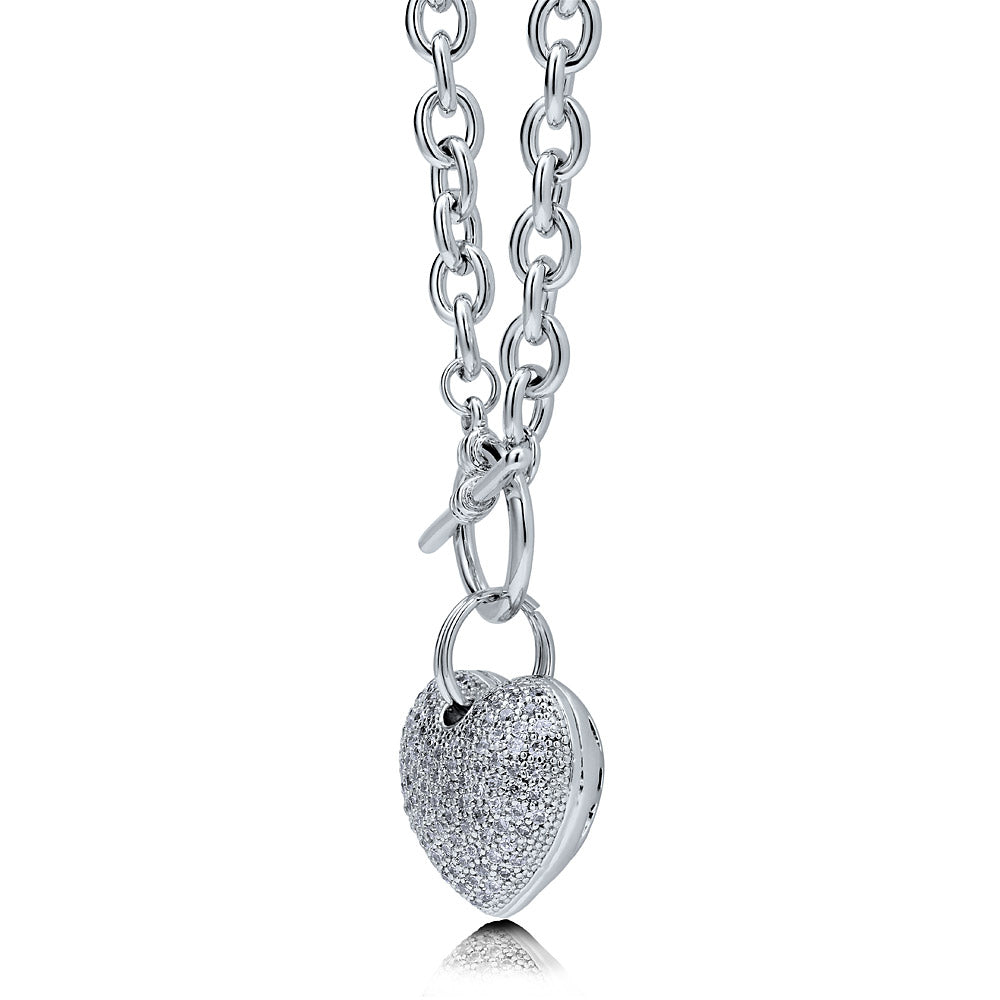 Front view of Heart Toggle Necklace, Silver-Tone / 20 Inch