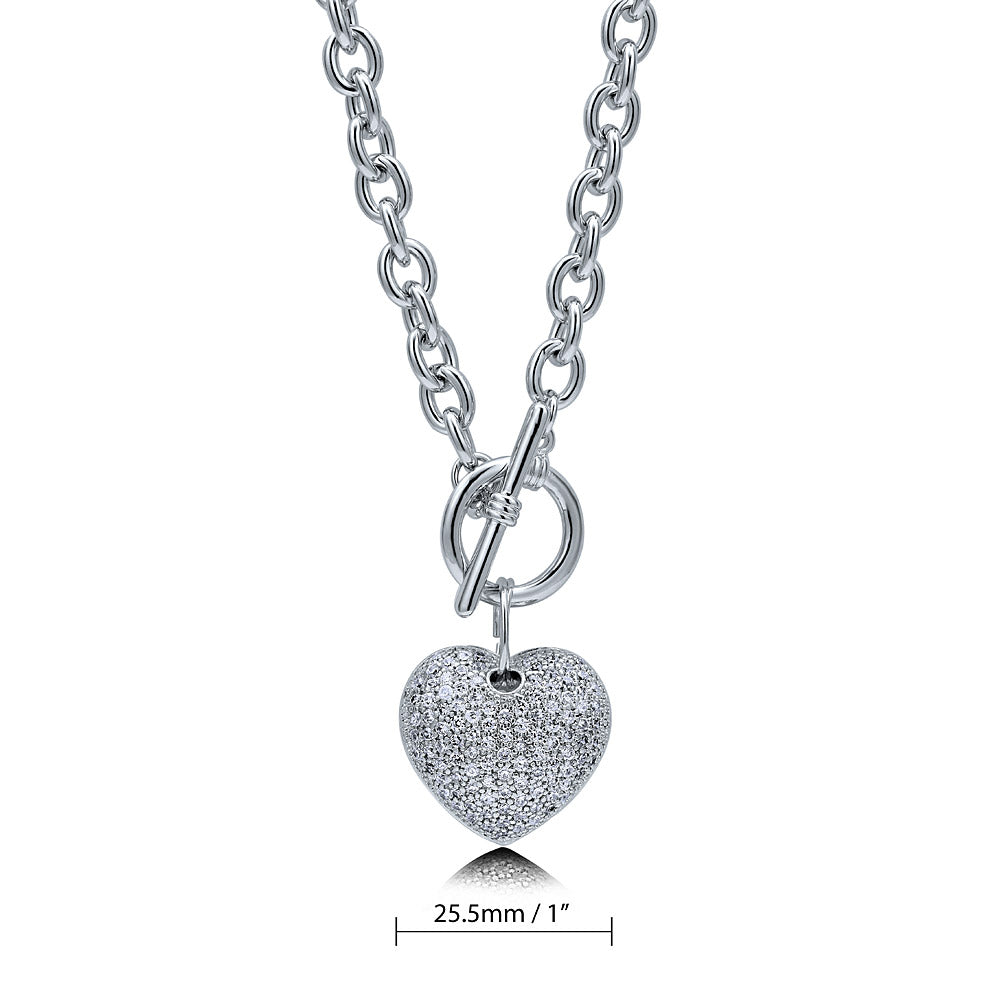 Angle view of Heart Toggle Necklace, Silver-Tone / 20 Inch