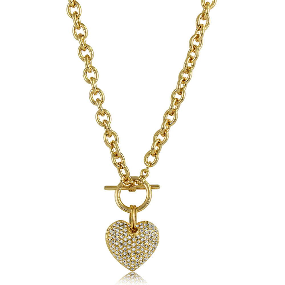 Front view of Heart CZ Toggle Necklace, Gold-Tone / 18 Inch