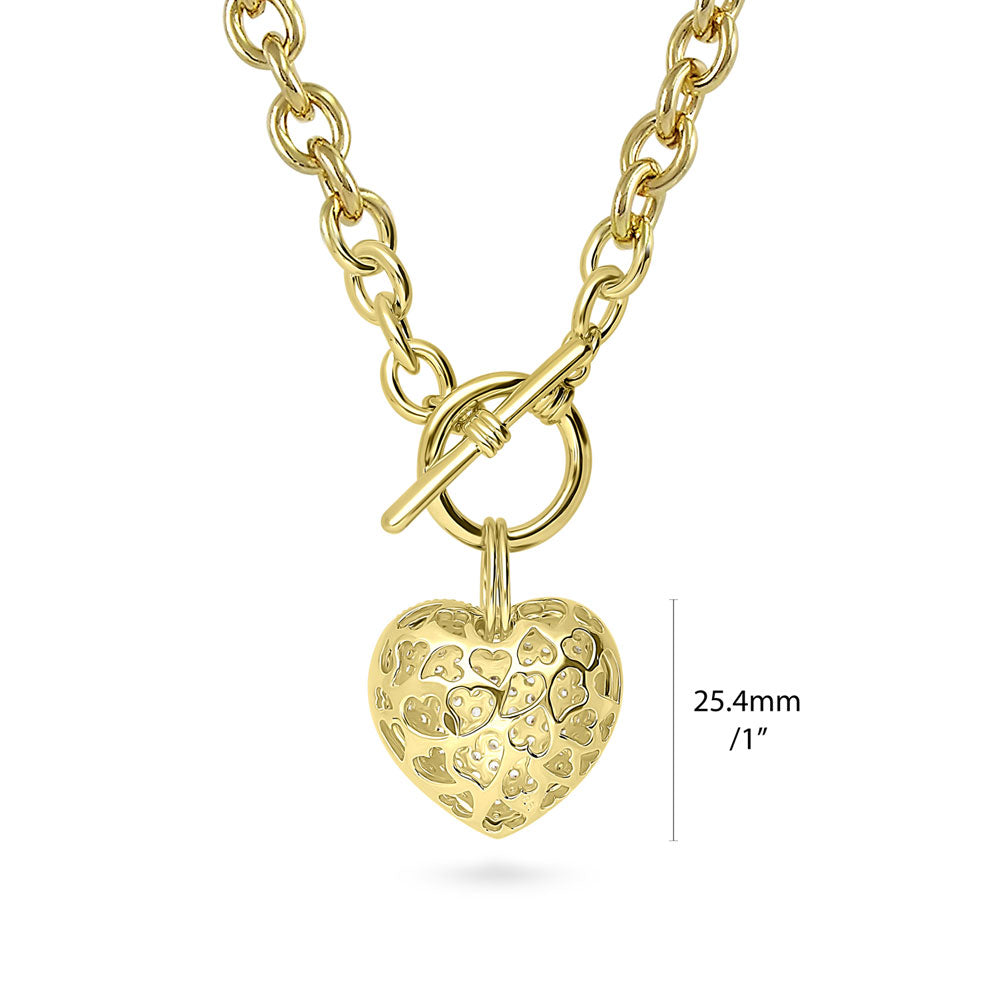 Alternate view of Heart CZ Toggle Necklace, Gold-Tone / 18 Inch