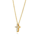 Front view of Cross CZ Pendant Necklace in Sterling Silver, Yellow Gold Flashed