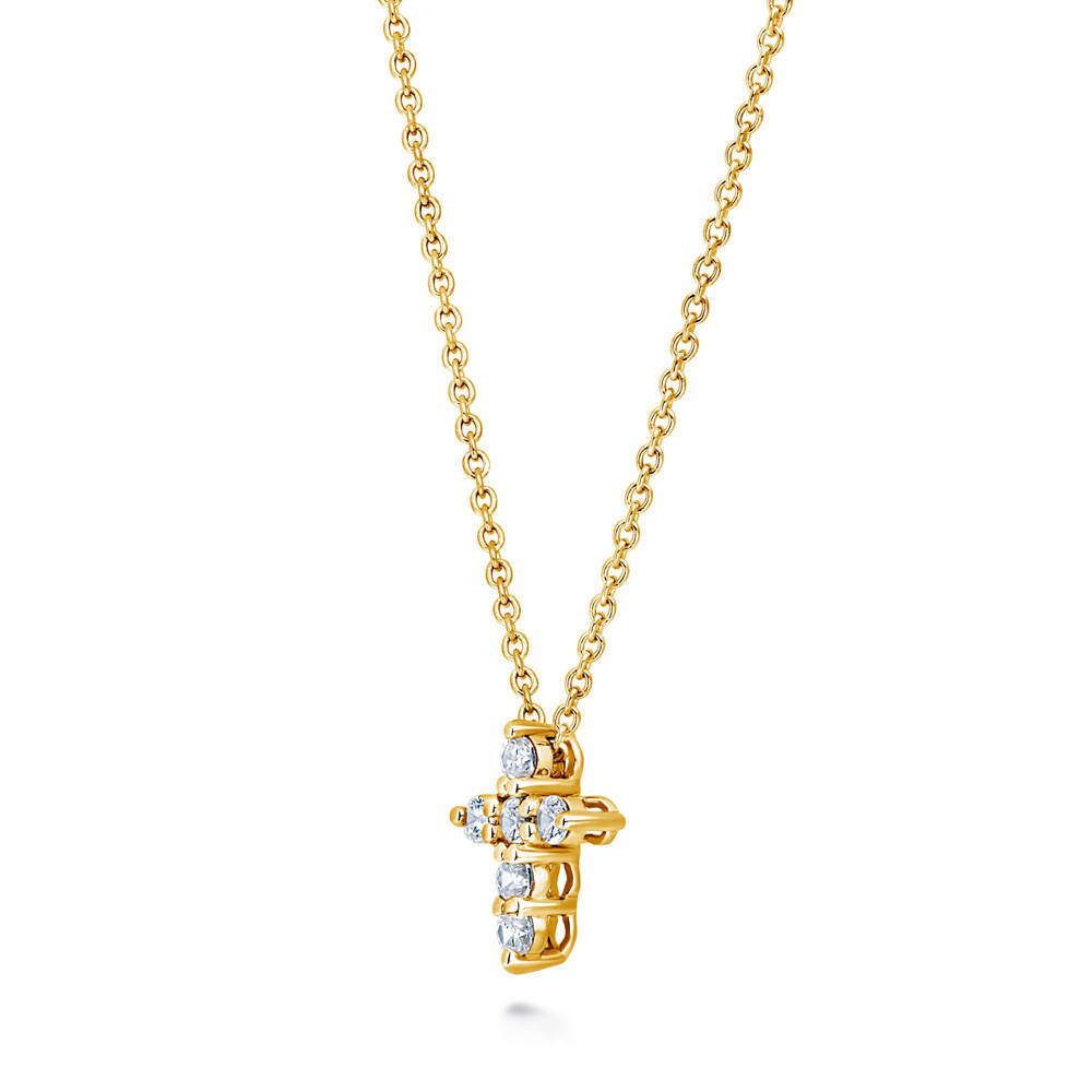 Front view of Cross CZ Layered Necklace Set in Gold Flashed Sterling Silver, 8 of 17