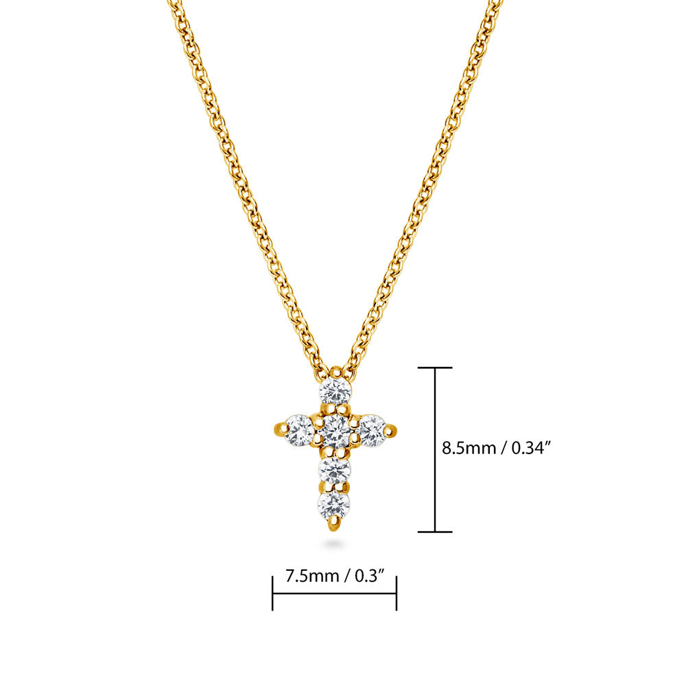 Angle view of Cross CZ Pendant Necklace in Sterling Silver, Yellow Gold Flashed