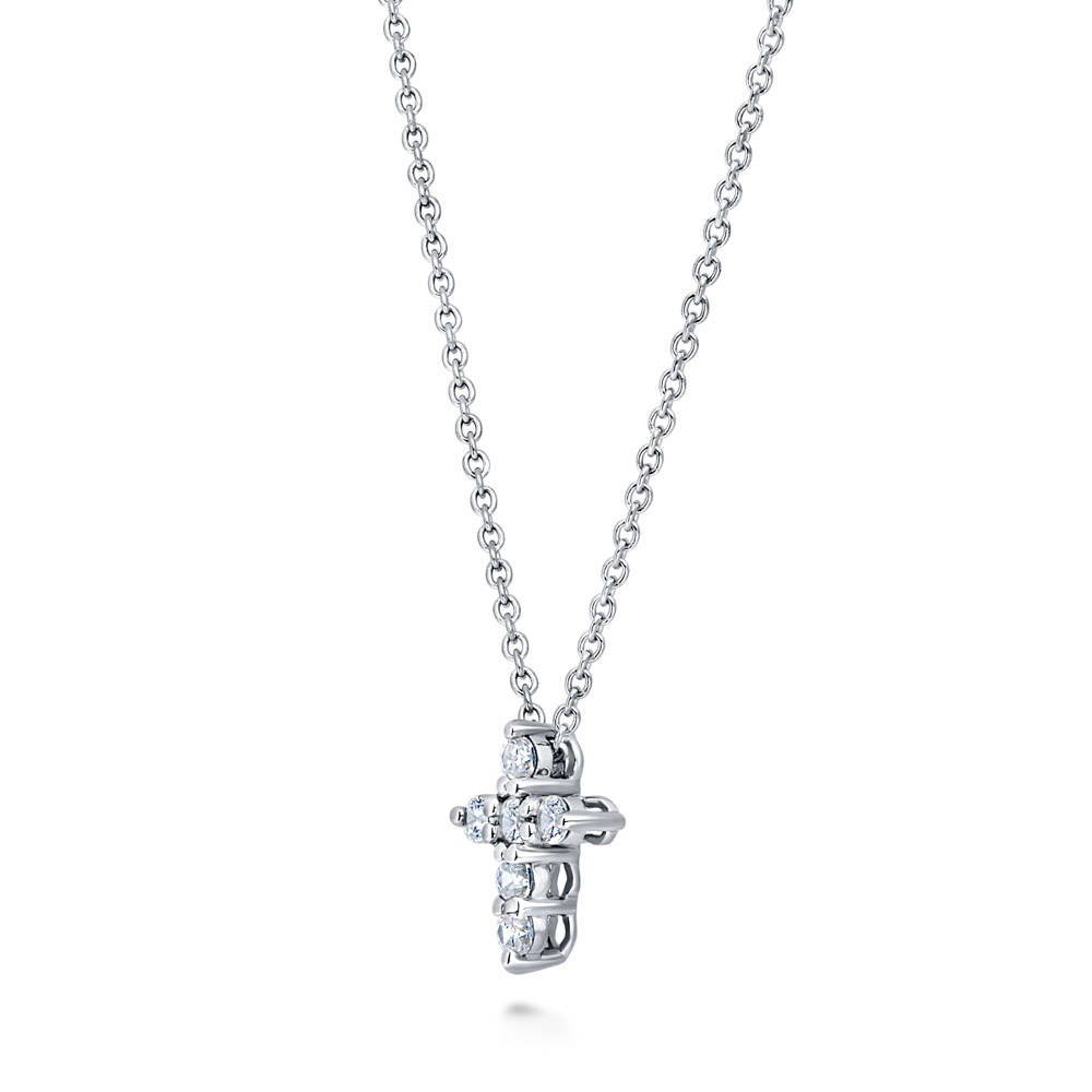 Front view of Cross CZ Pendant Necklace in Sterling Silver, Rhodium Plated