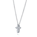 Front view of Cross CZ Pendant Necklace in Sterling Silver, Rhodium Plated