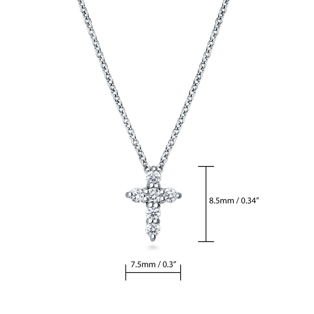 Angle view of Cross CZ Pendant Necklace in Sterling Silver, Rhodium Plated