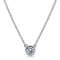 Solitaire 0.45ct Bezel CZ Necklace in Sterling Silver, Rhodium Plated