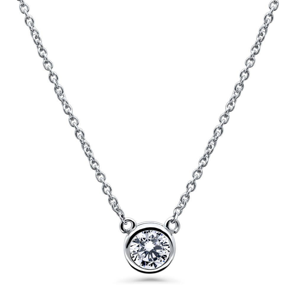 Solitaire CZ Layered Necklace Set in Gold Flashed Sterling Silver