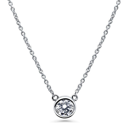 Solitaire CZ Layered Necklace Set in Gold Flashed Sterling Silver