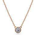 Solitaire 0.45ct Bezel CZ Necklace in Sterling Silver, Rose Gold Flashed