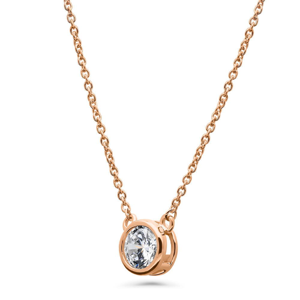 Front view of Solitaire 0.45ct Bezel CZ Necklace in Sterling Silver, Rose Gold Flashed