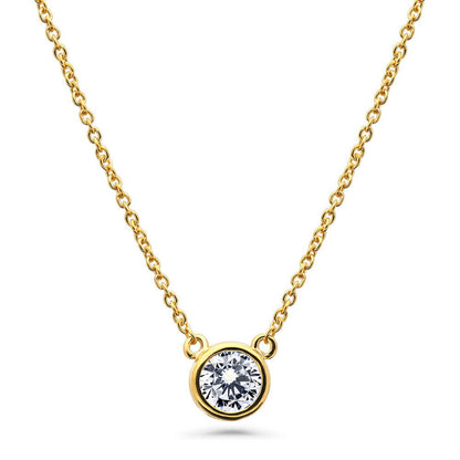 Solitaire CZ Layered Necklace Set in Gold Flashed Sterling Silver