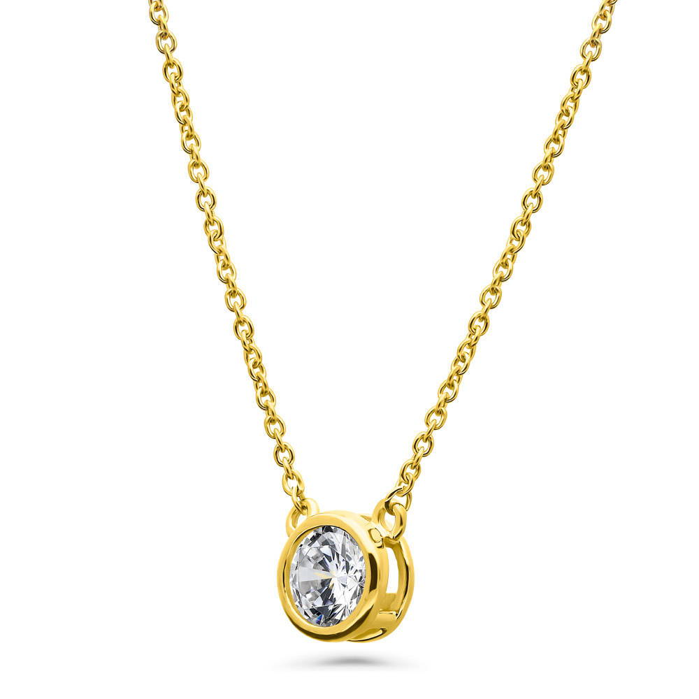 Front view of Solitaire 0.45ct Bezel CZ Necklace in Sterling Silver, Yellow Gold Flashed