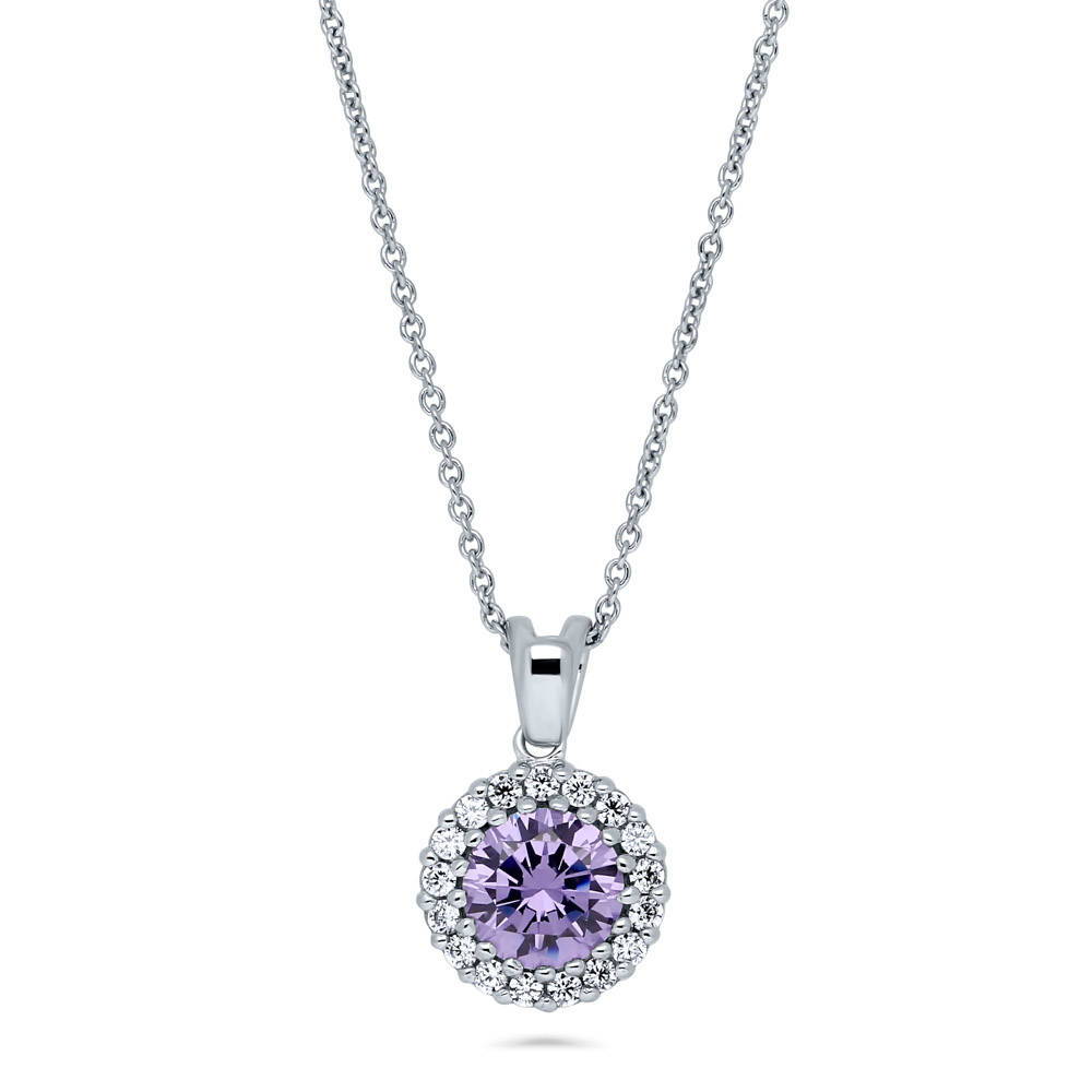 Halo CZ Pendant Necklace in Sterling Silver