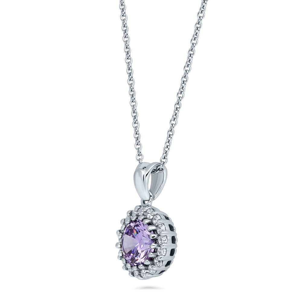 Front view of Halo CZ Pendant Necklace in Sterling Silver, 3 of 7