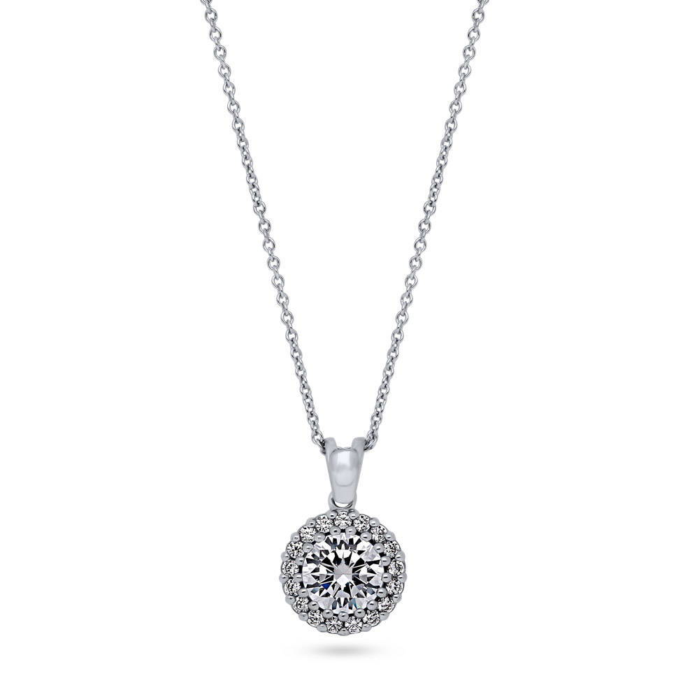 Halo CZ Pendant Necklace in Sterling Silver, 1 of 7