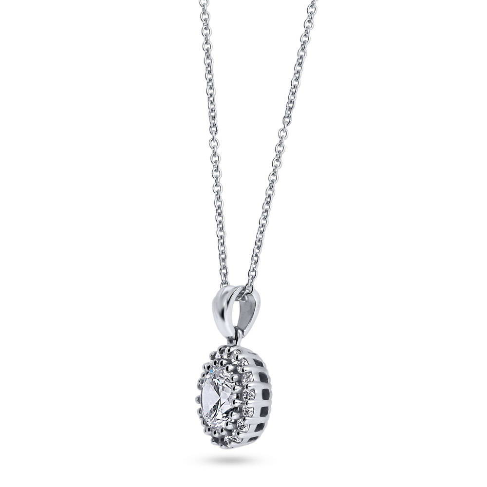 Front view of Halo CZ Pendant Necklace in Sterling Silver, 4 of 7