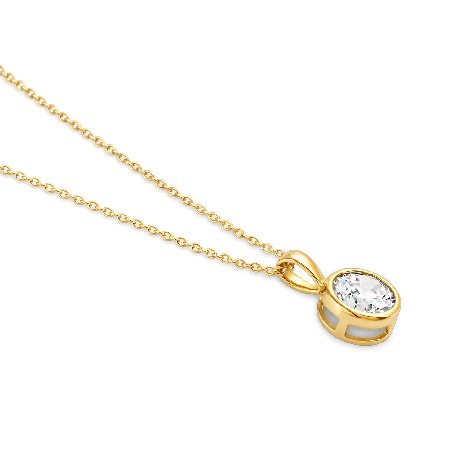 Solitaire 1.25ct Bezel CZ Necklace in Sterling Silver, Gold Flashed
