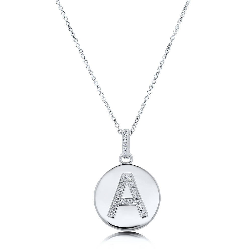 Front view of Initial Letter CZ Necklace in Sterling Silver, A