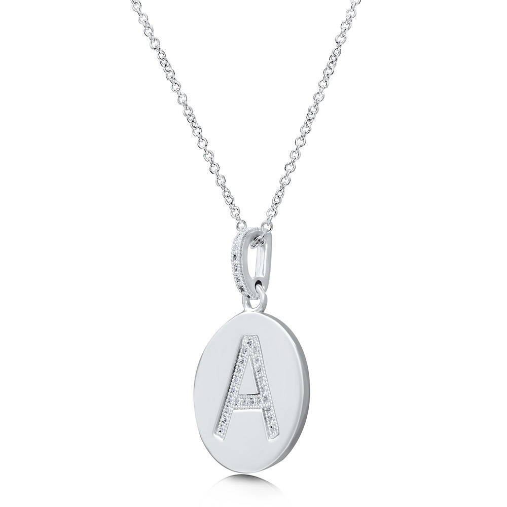 Angle view of Initial Letter CZ Necklace in Sterling Silver, A