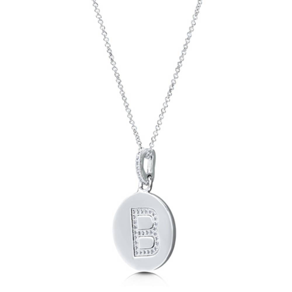 Angle view of Initial Letter CZ Necklace in Sterling Silver, B