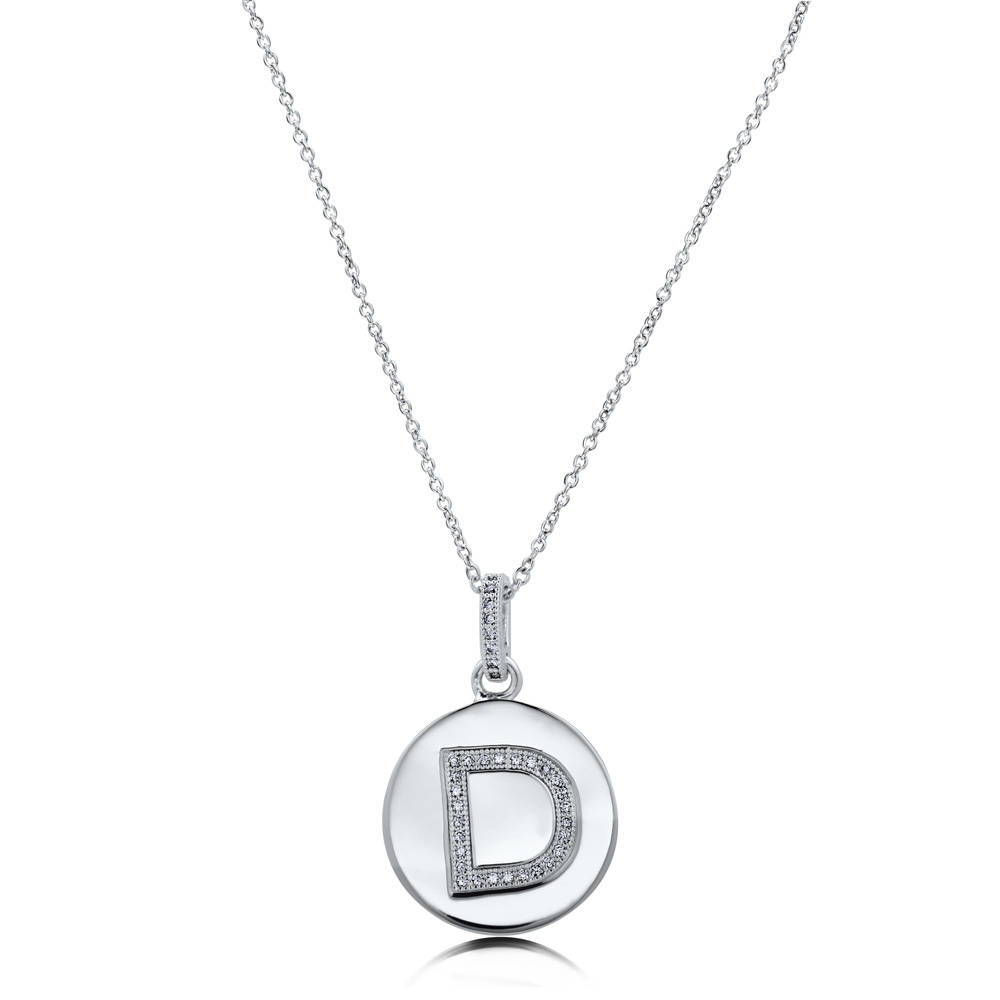 Front view of Initial Letter CZ Necklace in Sterling Silver, D