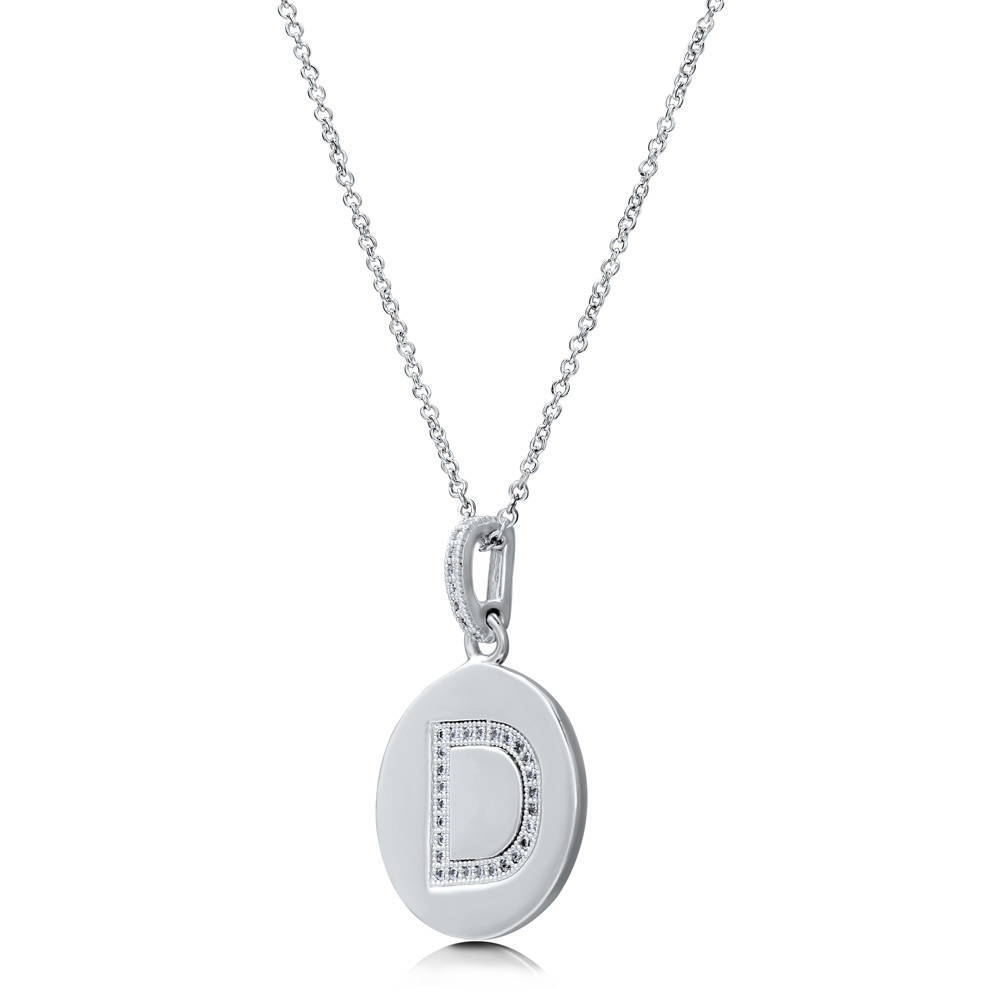 Angle view of Initial Letter CZ Necklace in Sterling Silver, D