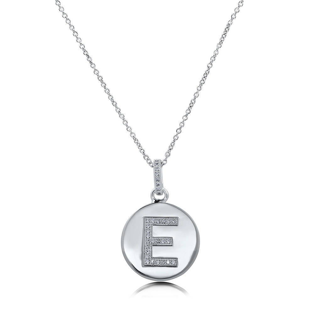 Front view of Initial Letter CZ Necklace in Sterling Silver, E