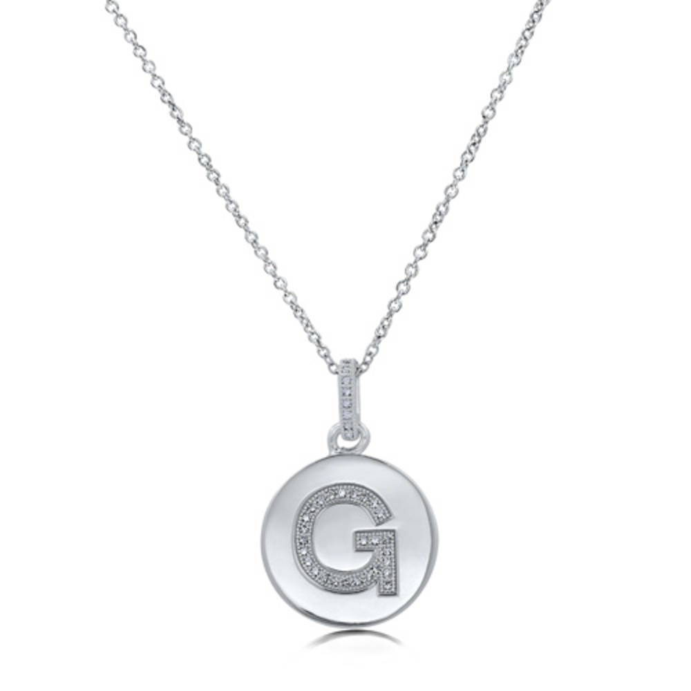 Front view of Initial Letter CZ Necklace in Sterling Silver, G