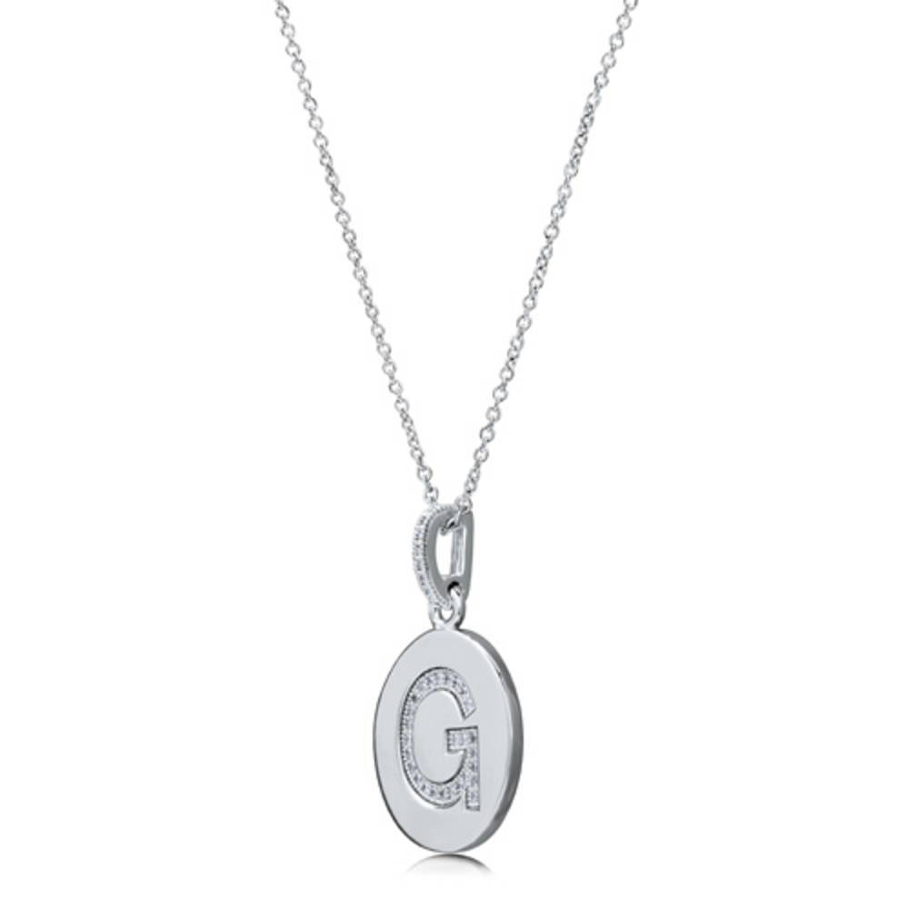 Angle view of Initial Letter CZ Necklace in Sterling Silver, G