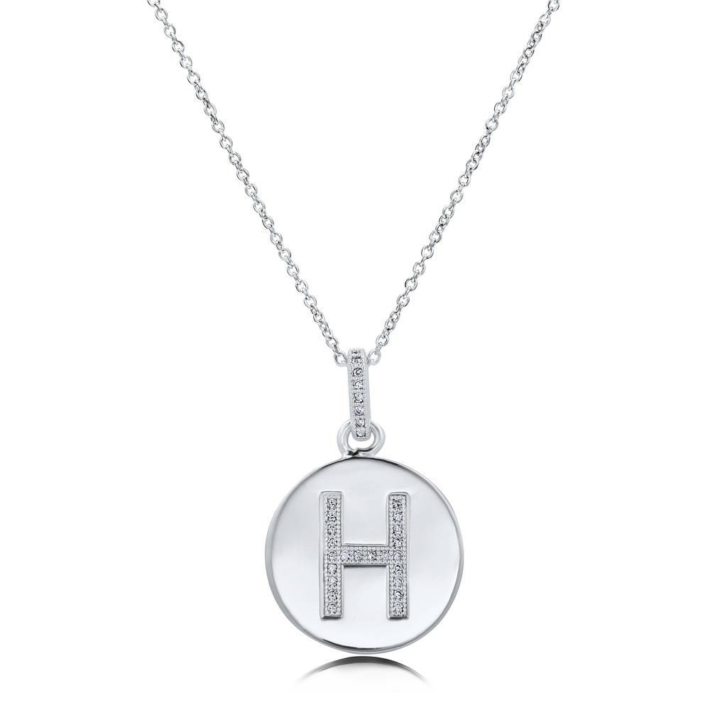 Front view of Initial Letter CZ Necklace in Sterling Silver, H