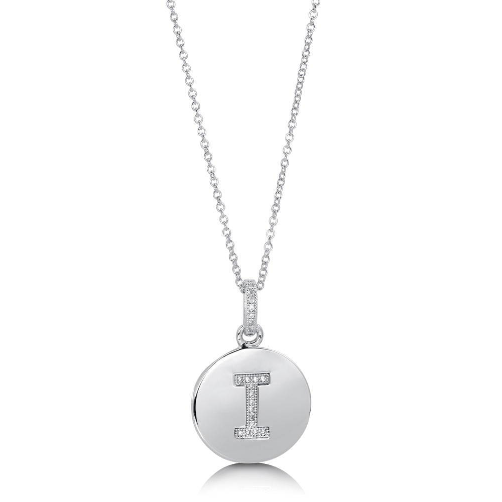 Front view of Initial Letter CZ Necklace in Sterling Silver, I