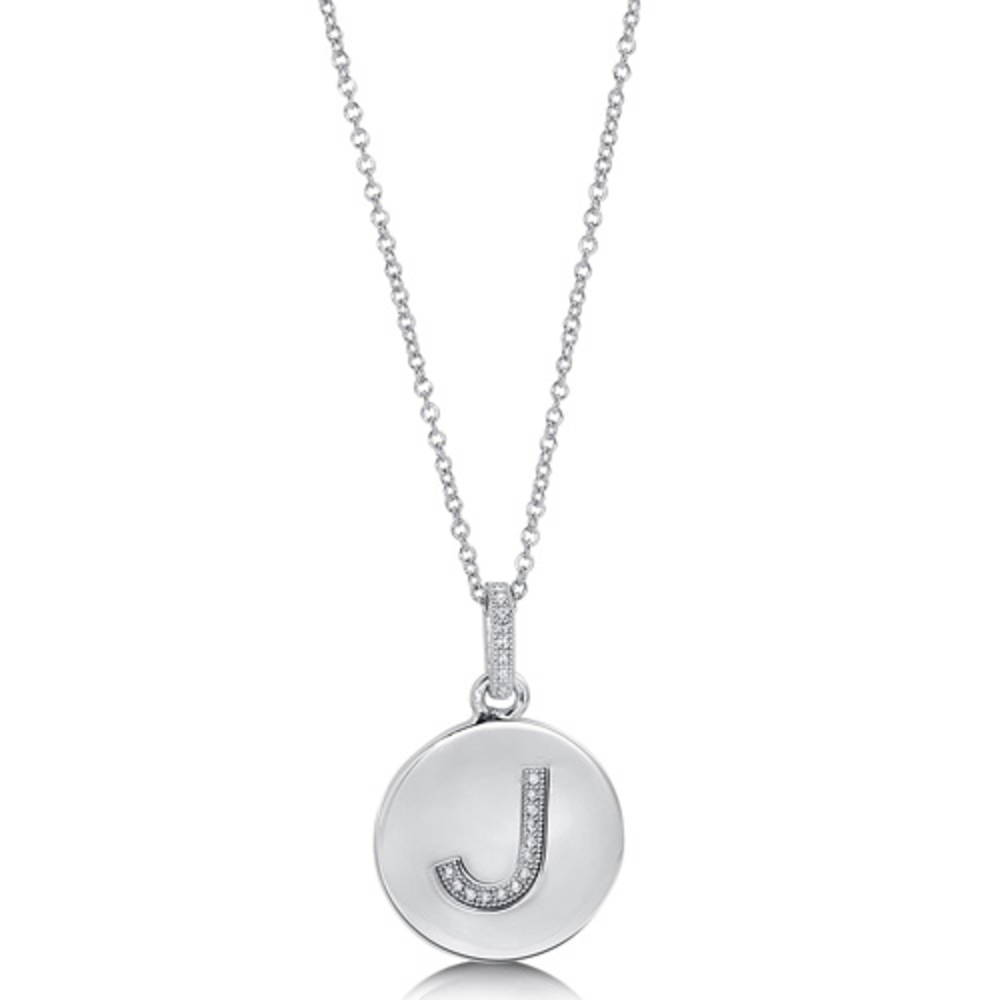 Front view of Initial Letter CZ Necklace in Sterling Silver, J