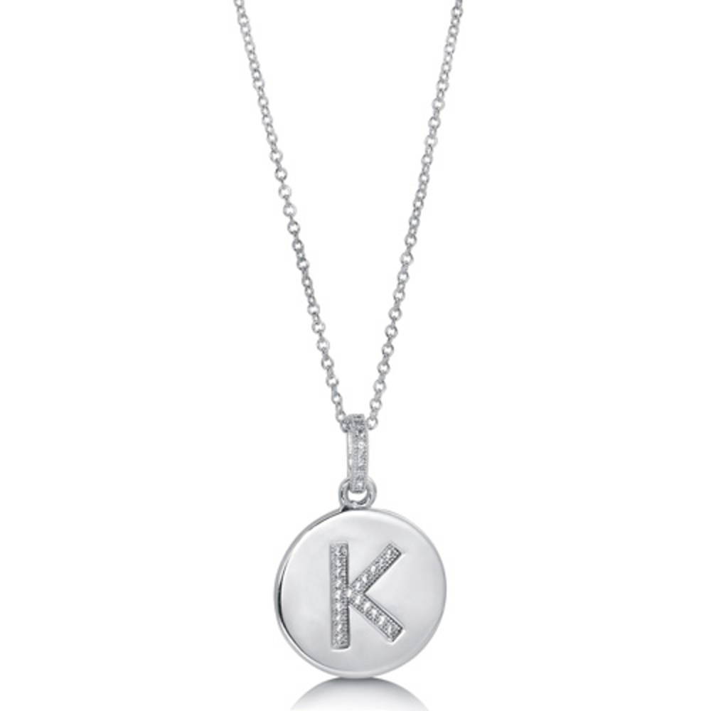 Front view of Initial Letter CZ Necklace in Sterling Silver, K