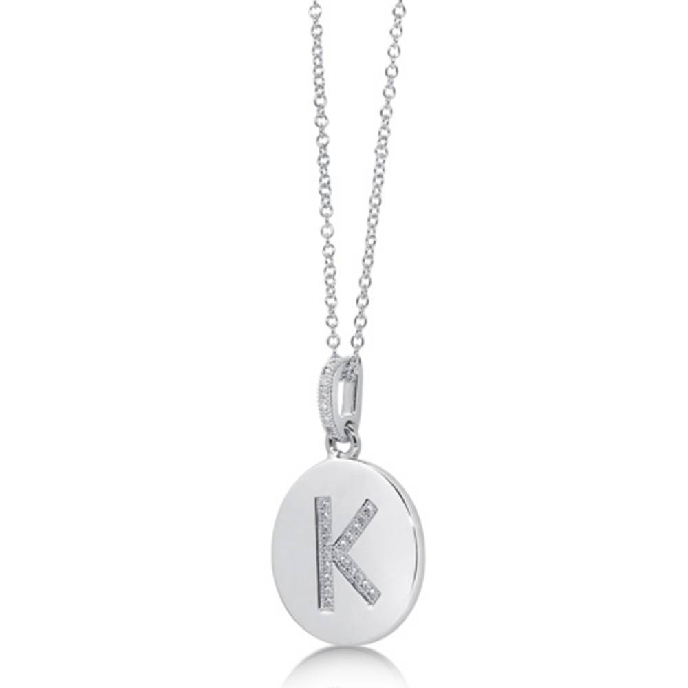 Angle view of Initial Letter CZ Necklace in Sterling Silver, K